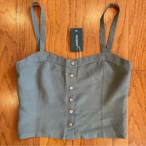 NWT Tentree Linen Lonsdale Crop Tank in Agave Green